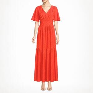 NEW Eywasouls Malibu Maria Silk Dress Womens XS/S Red Maxi Tiered Mini Hearts